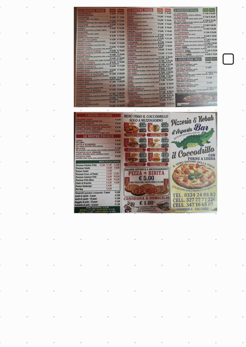 Menu di Pizzeria e Kebab Il Coccodrillo 