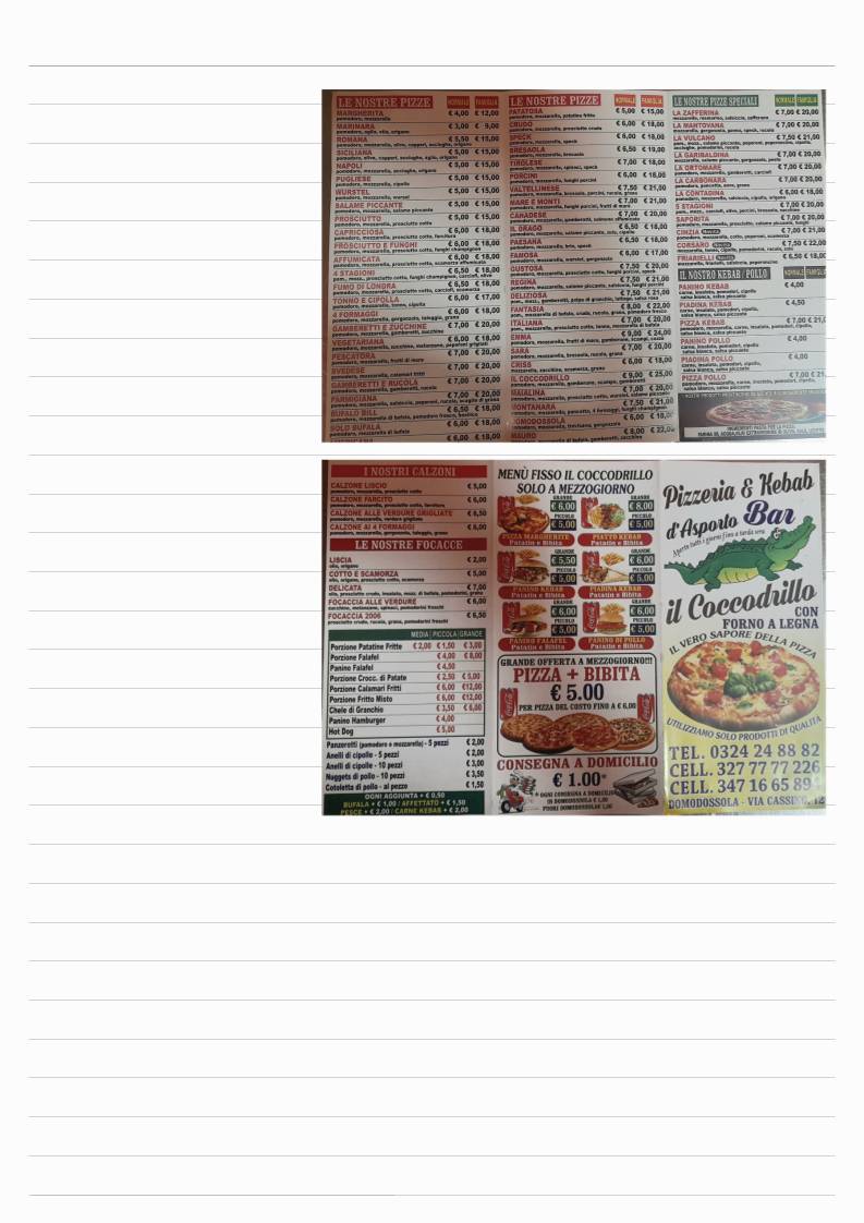 Menu di Pizzeria e Kebab Il Coccodrillo 
