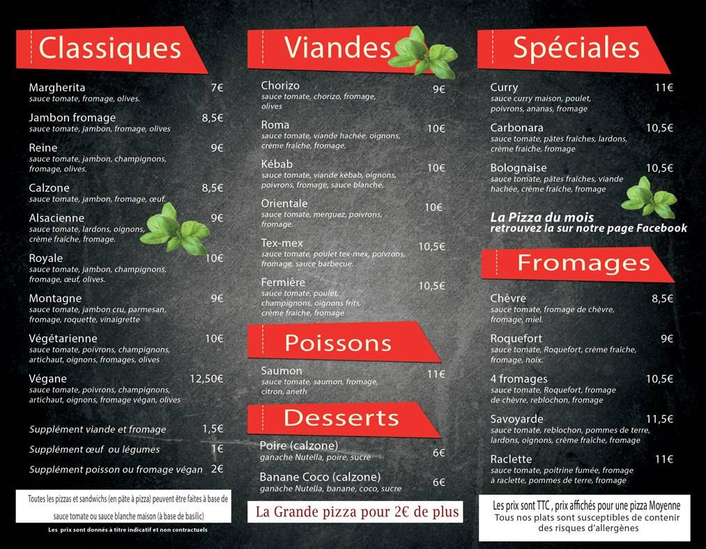 Menu de Pizz'happy