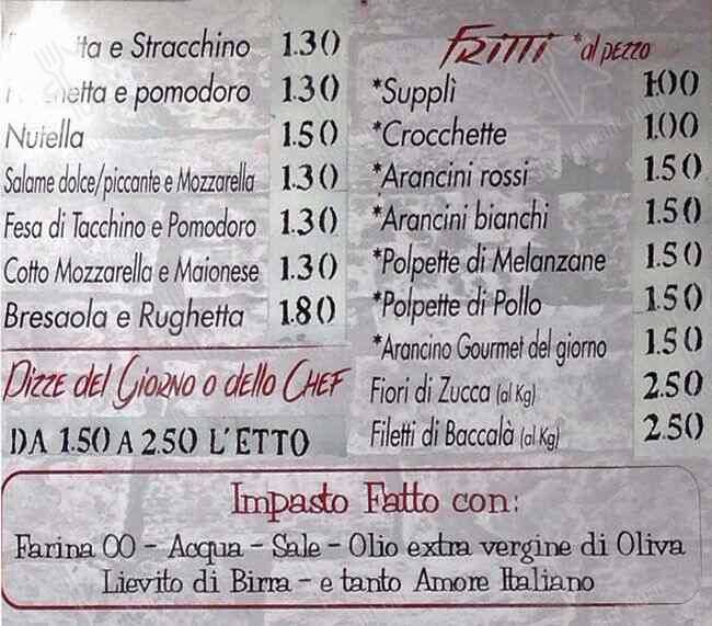 Menu de Pizzhoria Appia