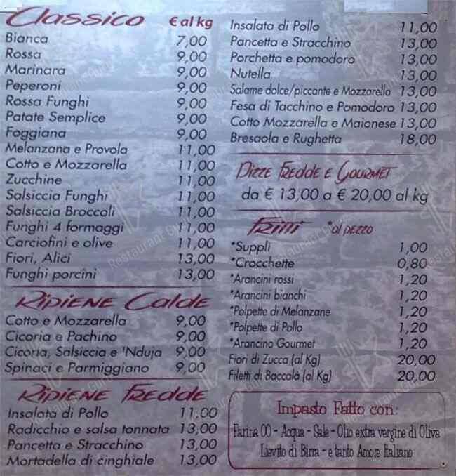 Menu de A Casa Mia Pizzhoria