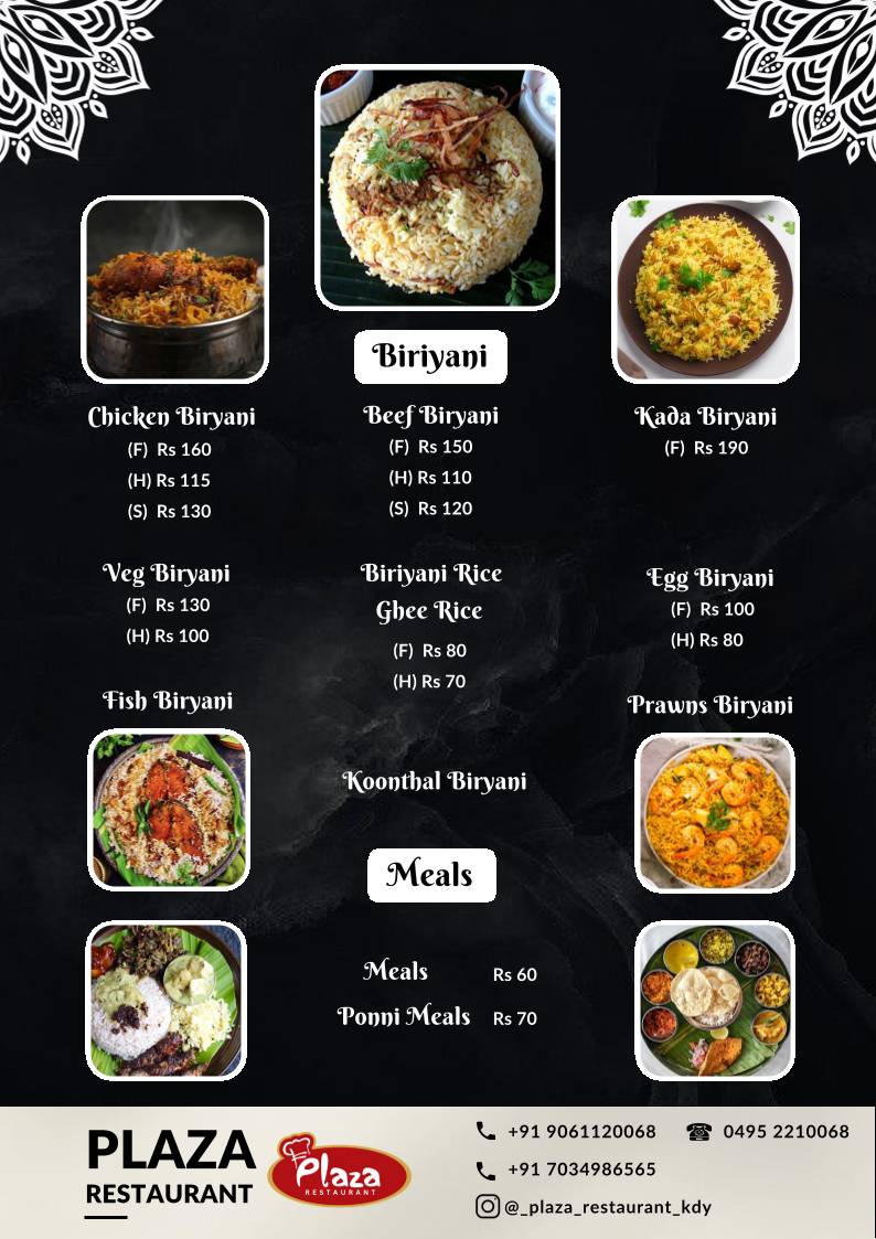 Plaza Restaurant, Koduvally menu