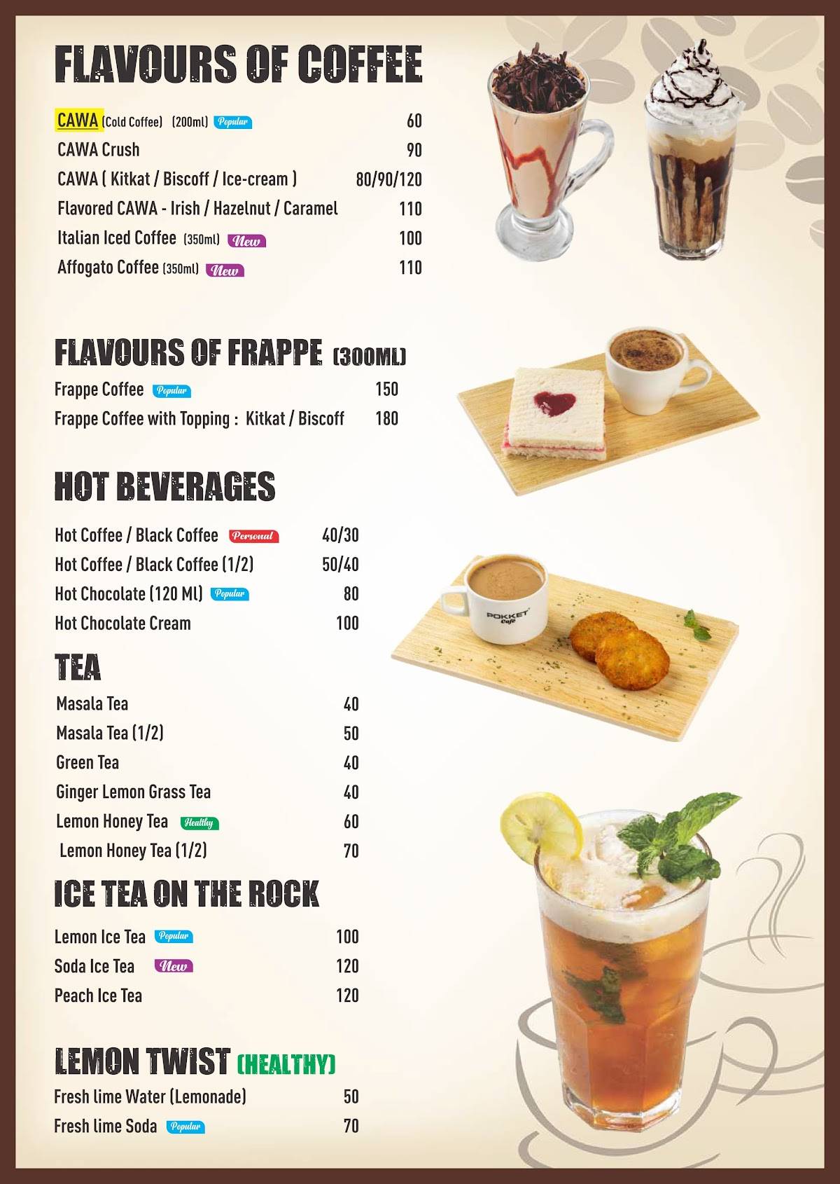 Pokket Café Karad [Biggest Café In Karad] menu