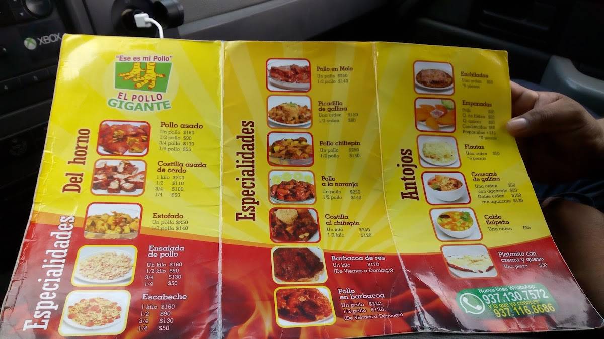 Carta del restaurante Pollo Gigante, Comalcalco, Bougambilia 117