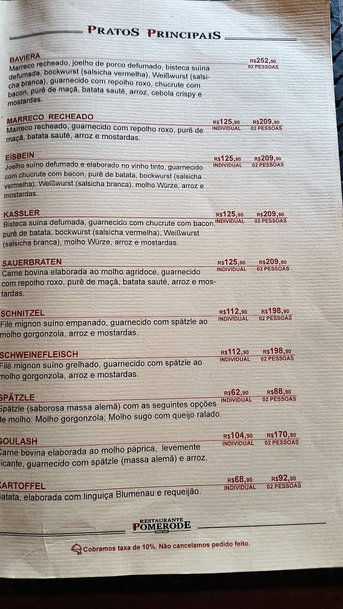Restaurante Weidgenant Germânicos cardápio