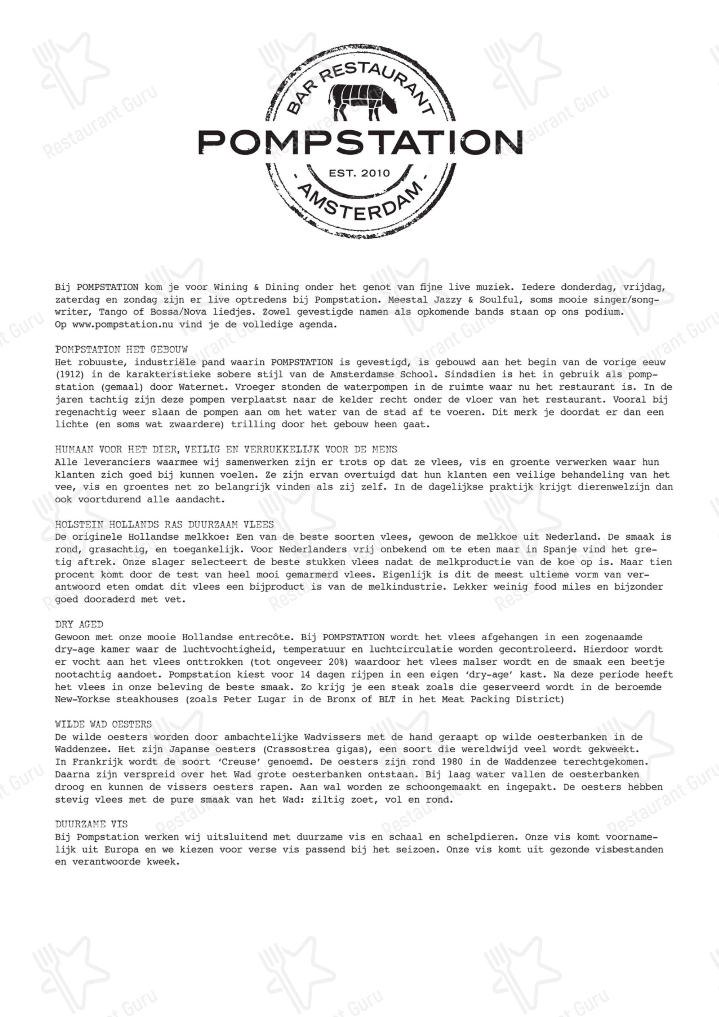 Menu pour Pompstation pub et bar