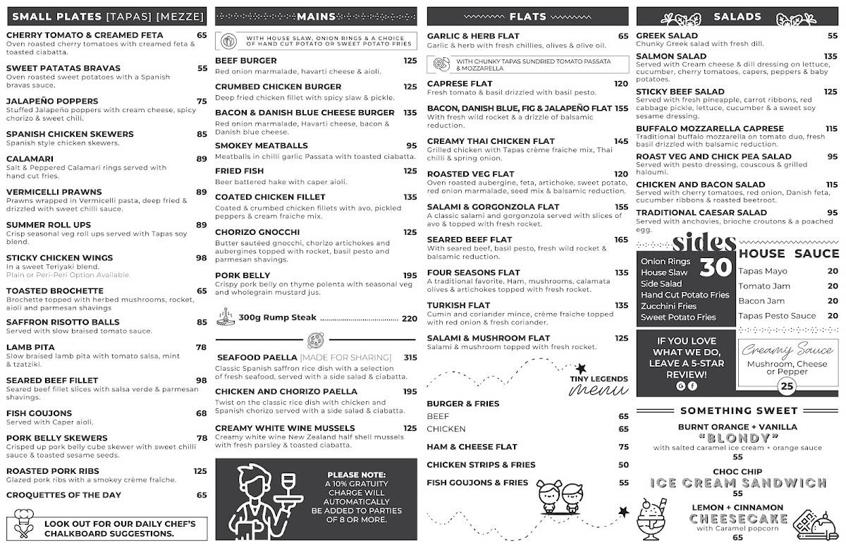 Menu at Tapas Bar and Restaurant, Port Elizabeth