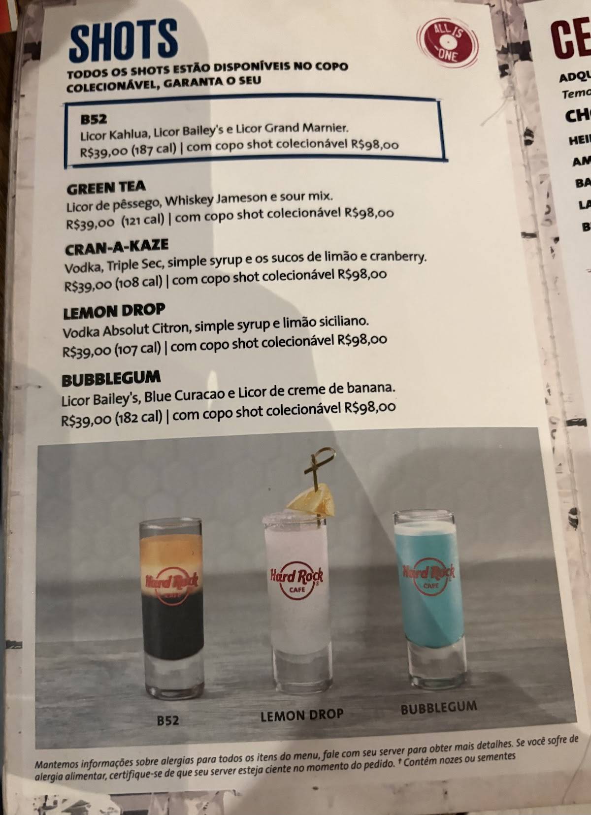 Hard Rock Café Porto Alegre cardápio