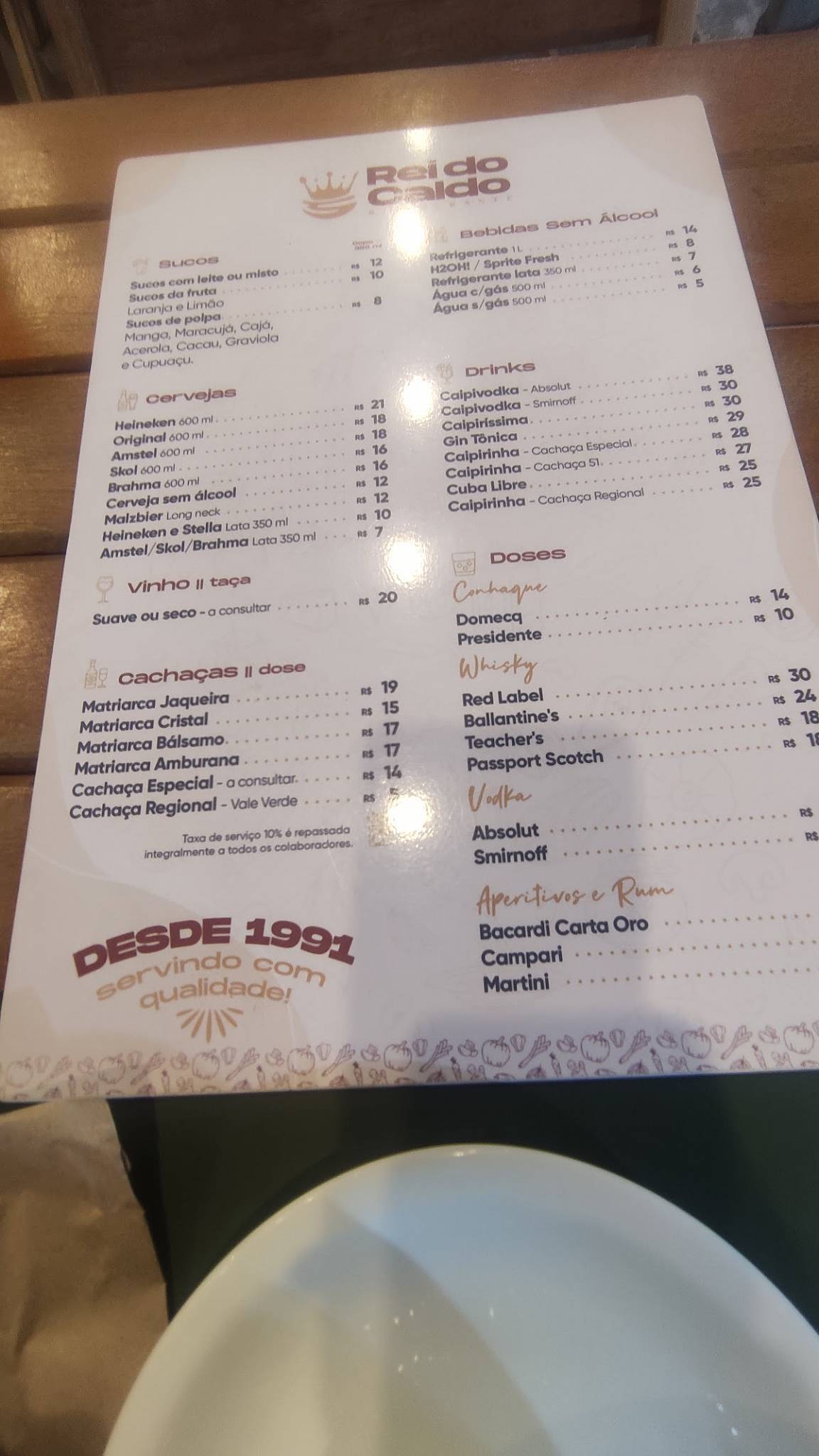 Rei do Caldo cardápio