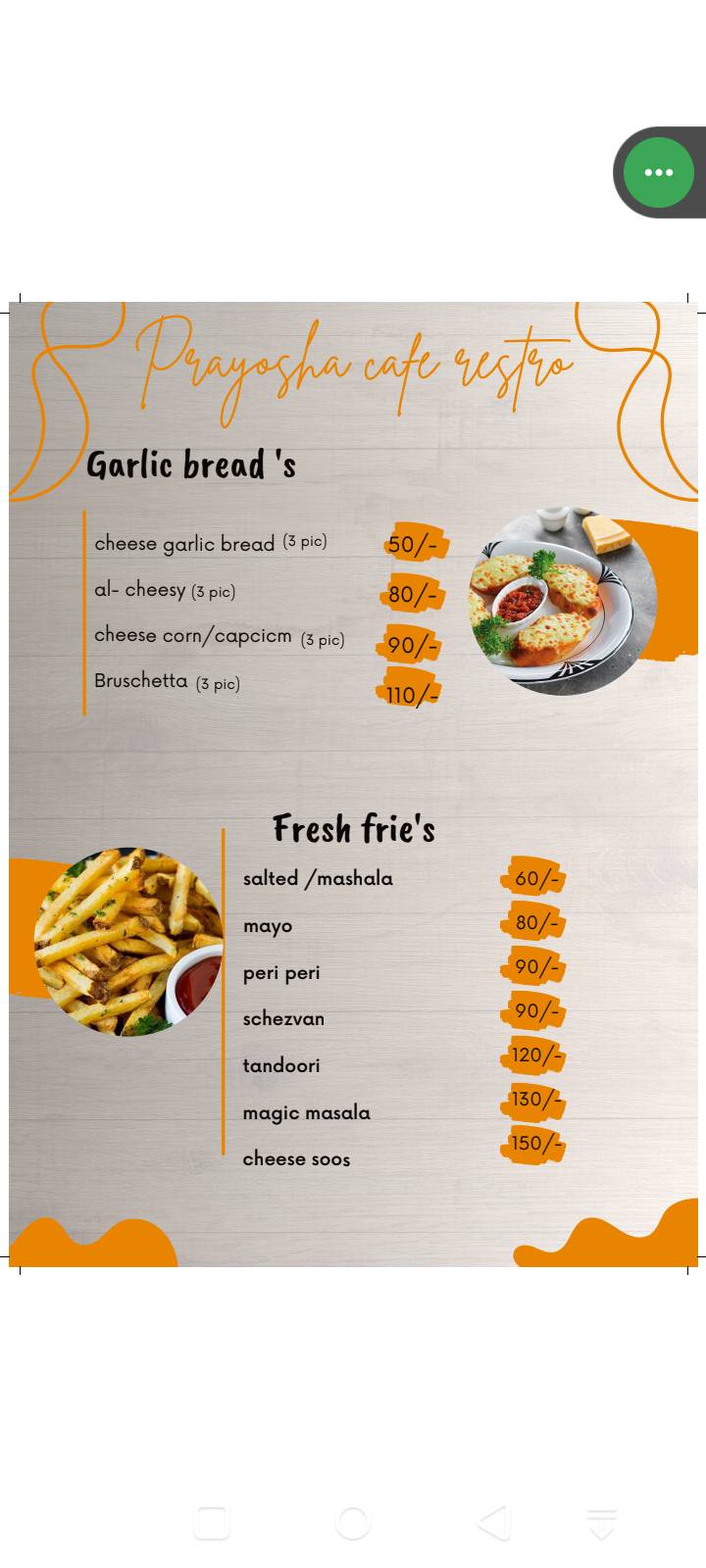 Prayosha food point menu