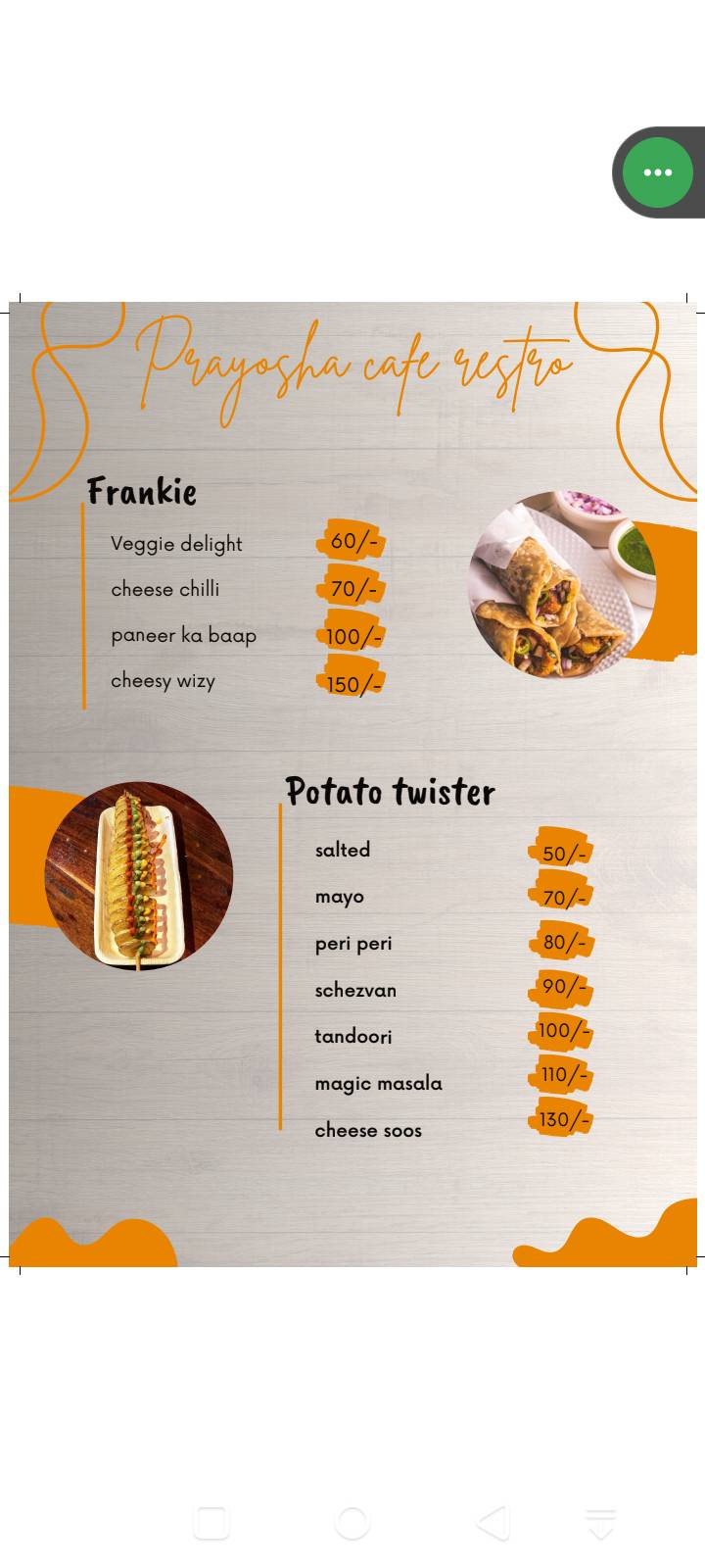 Prayosha food point menu