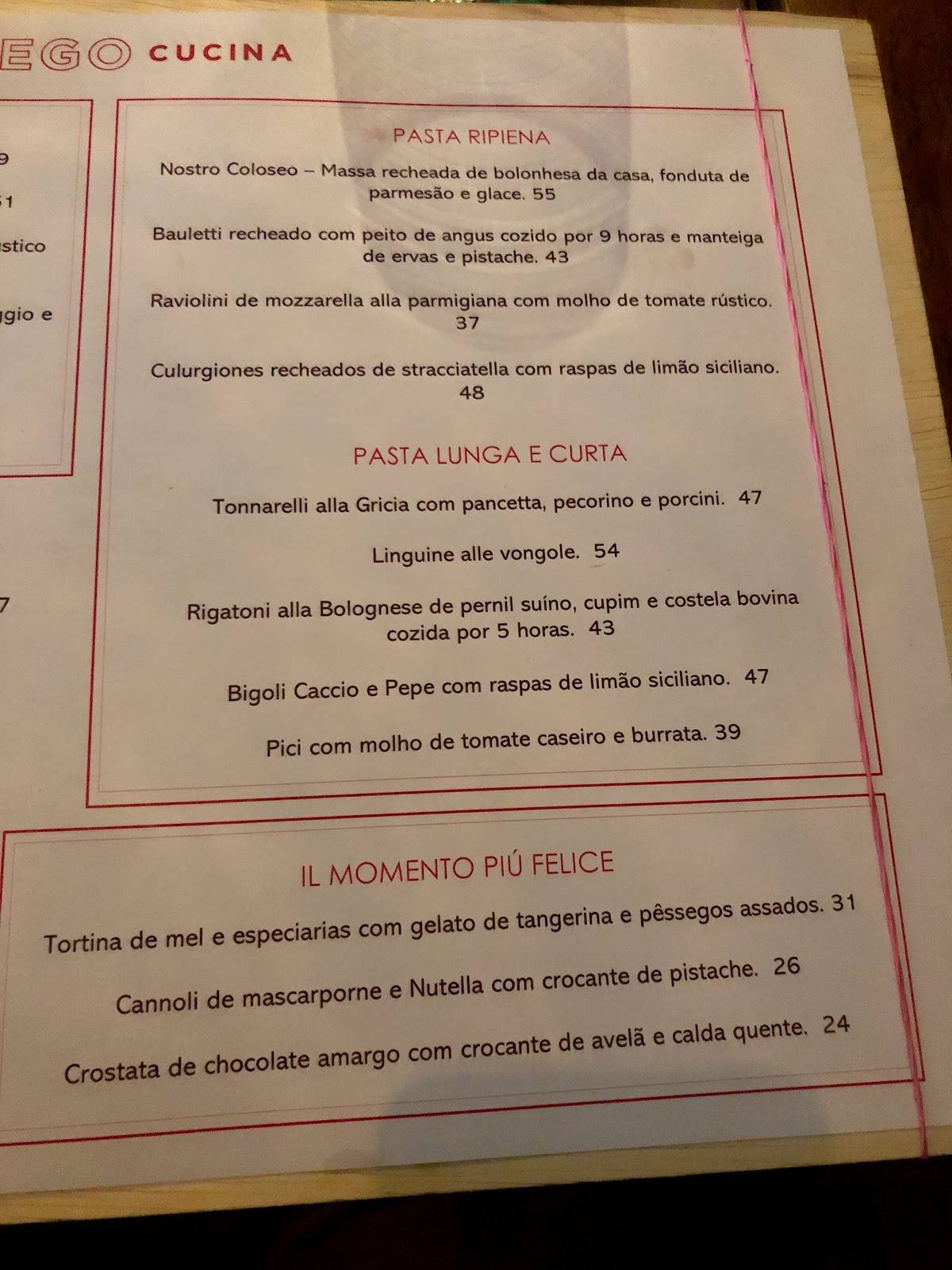 Gioia Piano Bar & Restaurante cardápio