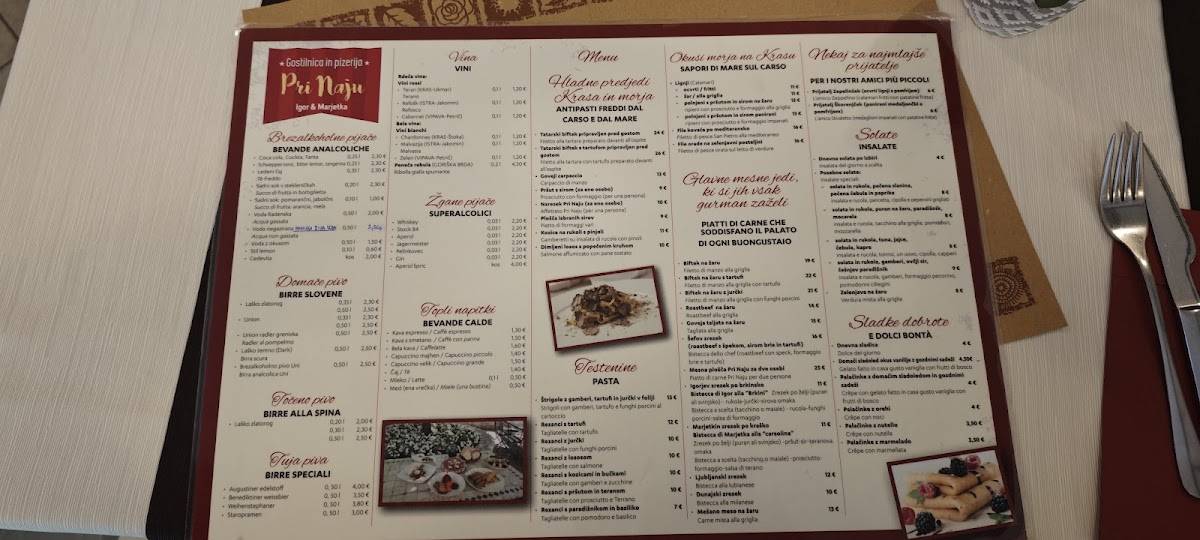 Menu di Pri Naju-gostilnica in pizerija 