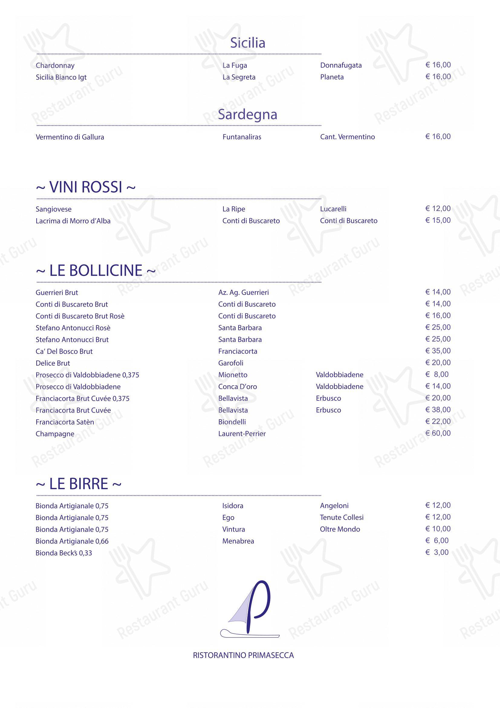Menu per Primasecca Sea Sand in Ancona