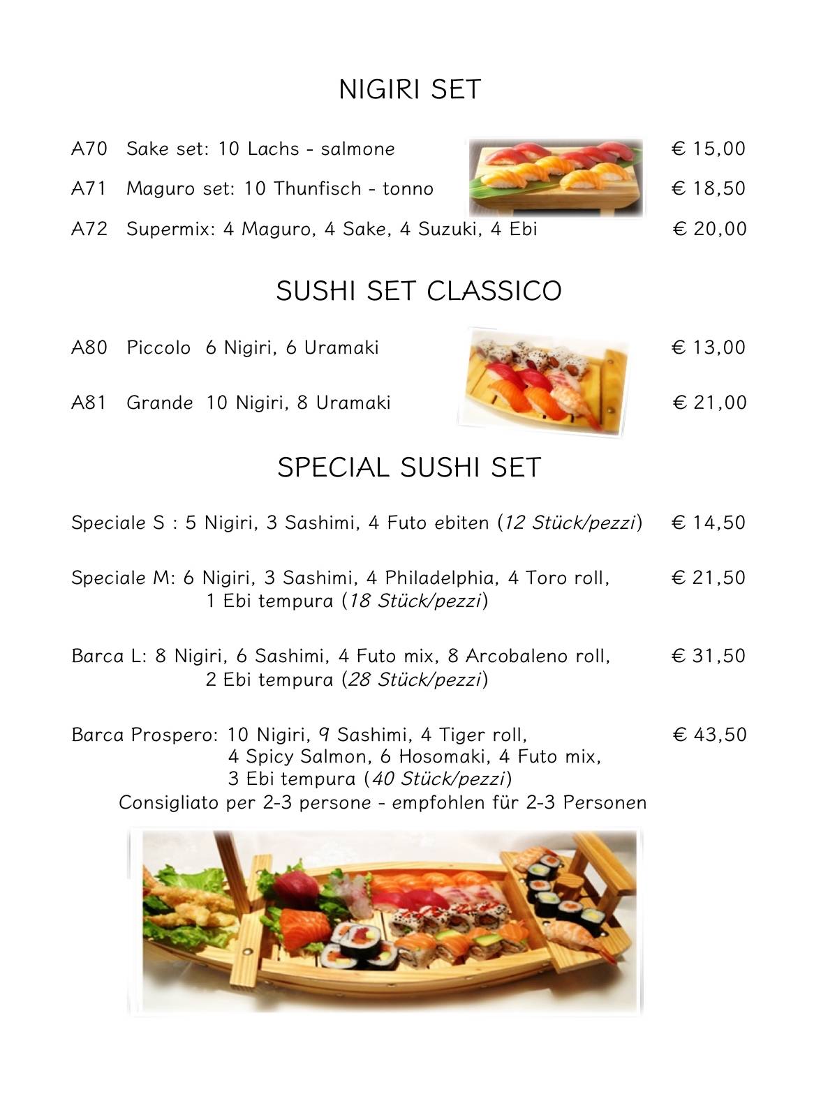 Menu di Prospero - Ristorante Cinese Giapponese 