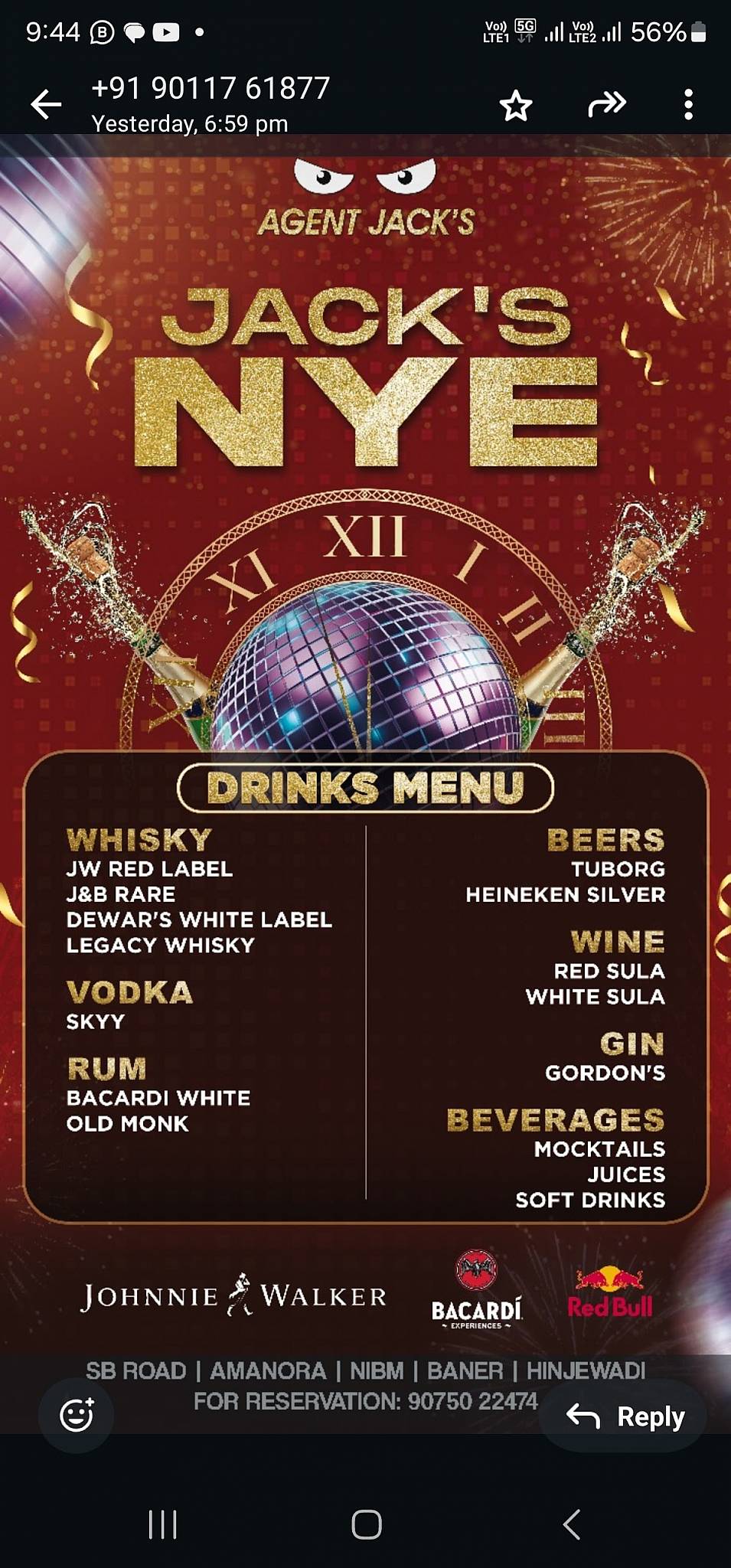 Agent Jack's (Baner) menu