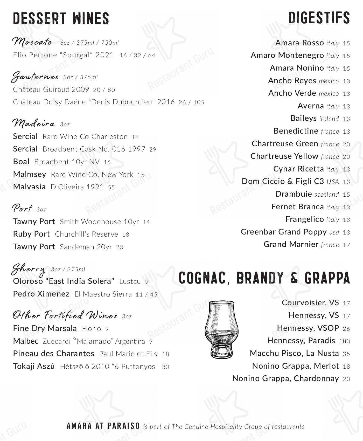 Carta del pub y bar Amara at Paraiso, Miami