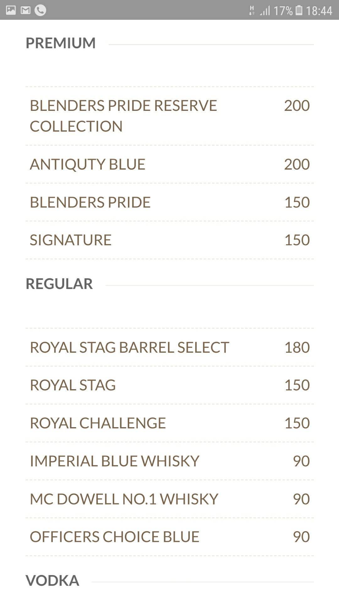 Boozer's Bar menu