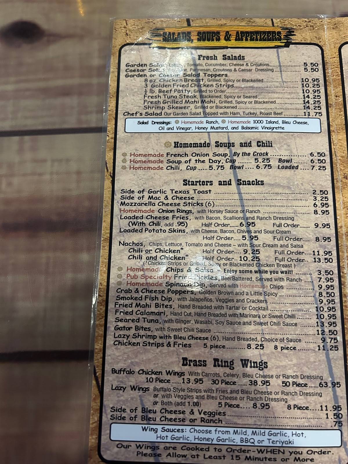Menu at Brass Ring Pub, Jupiter