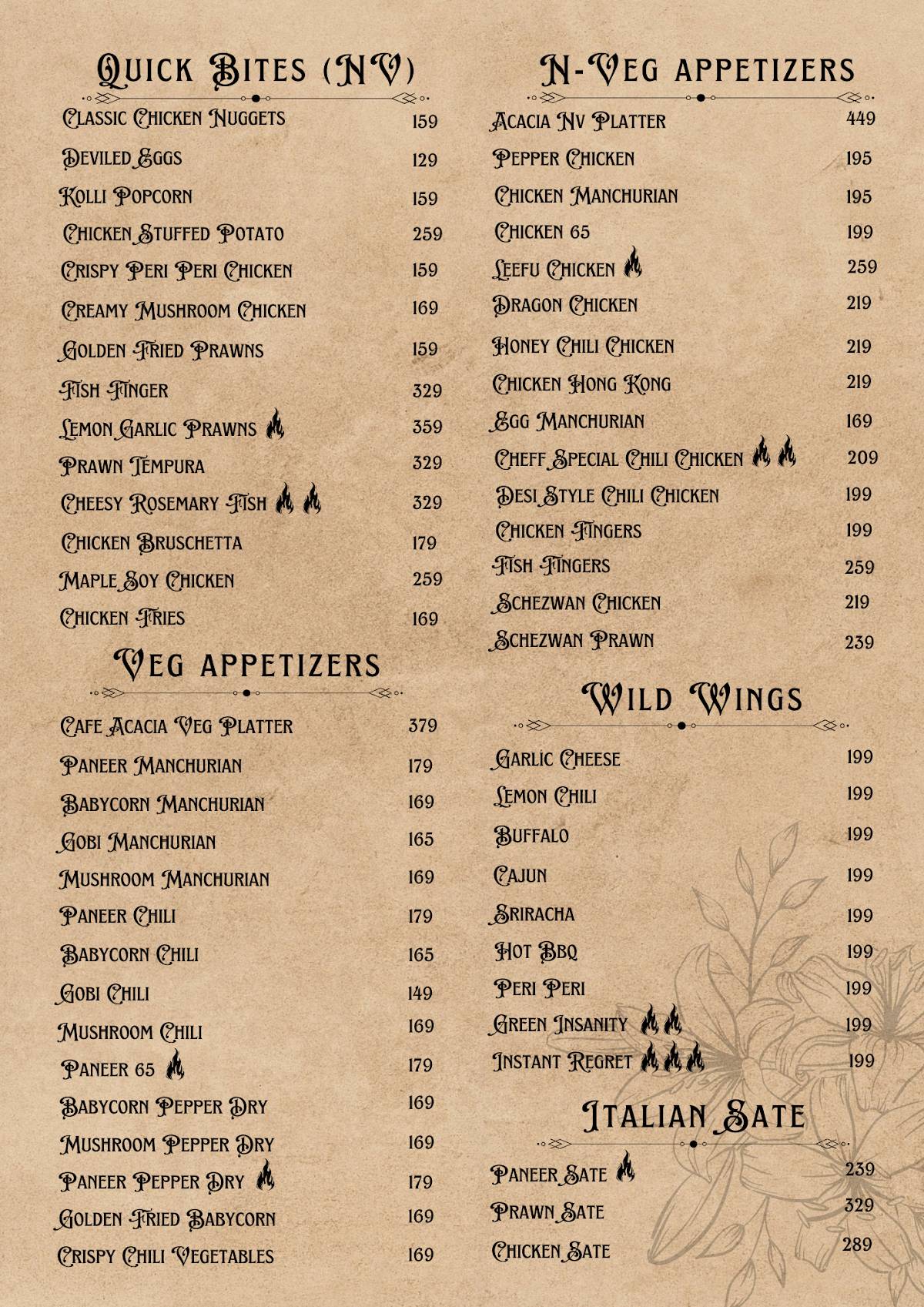 Cafe Acacia menu
