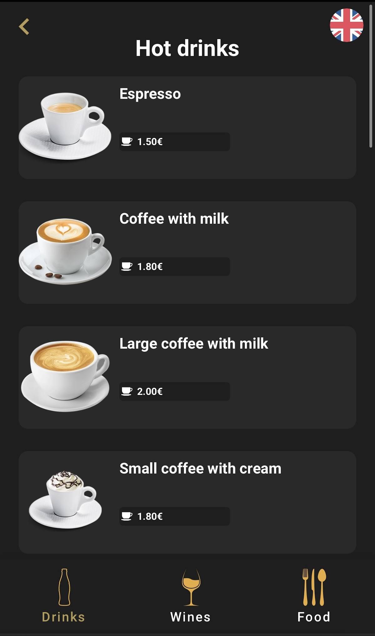 Menu de Caffe Bar Tiffany