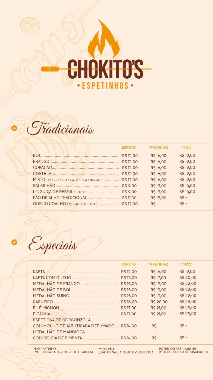 Chokito's Espetinhos cardápio