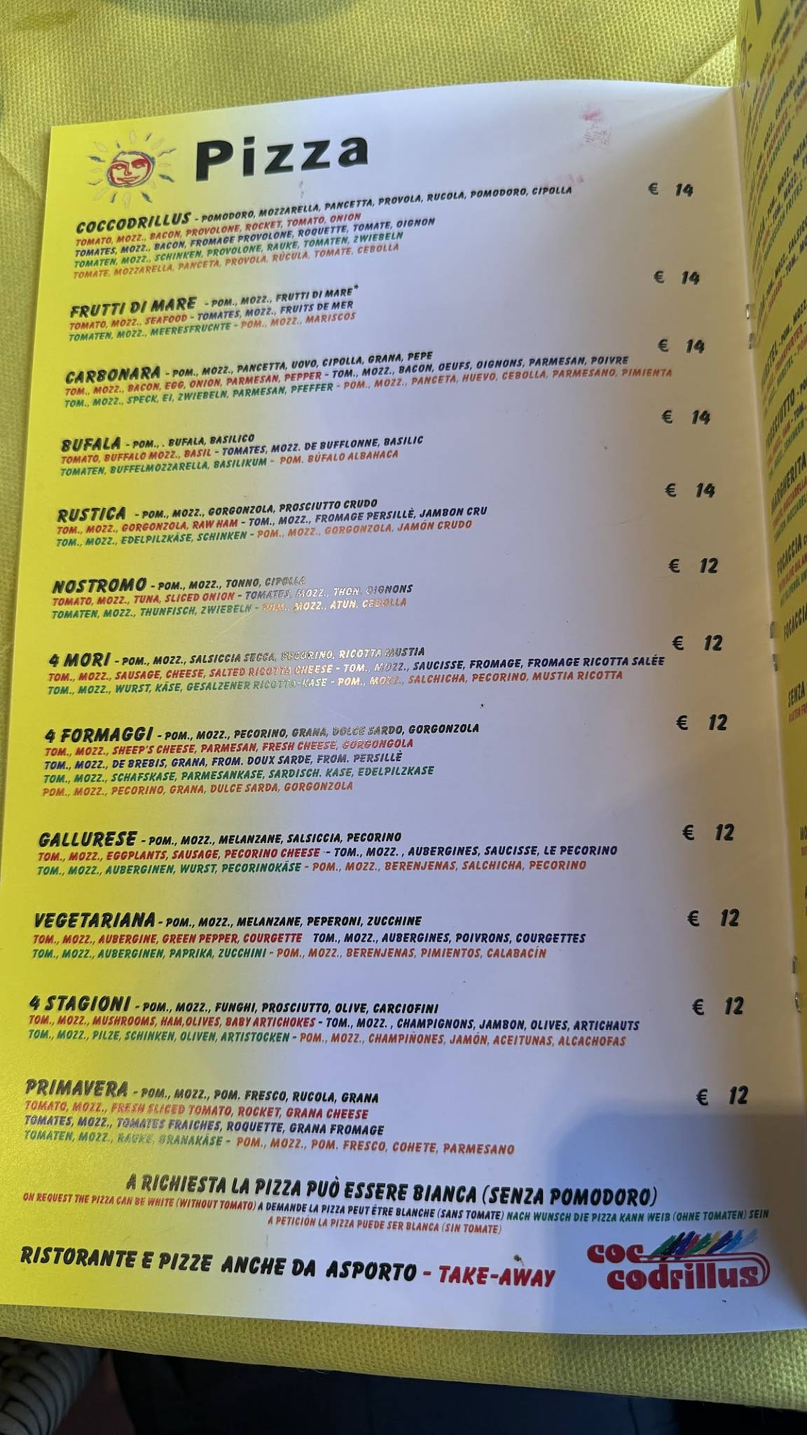 Menu di Coccodrillus Pizza Restaurant 