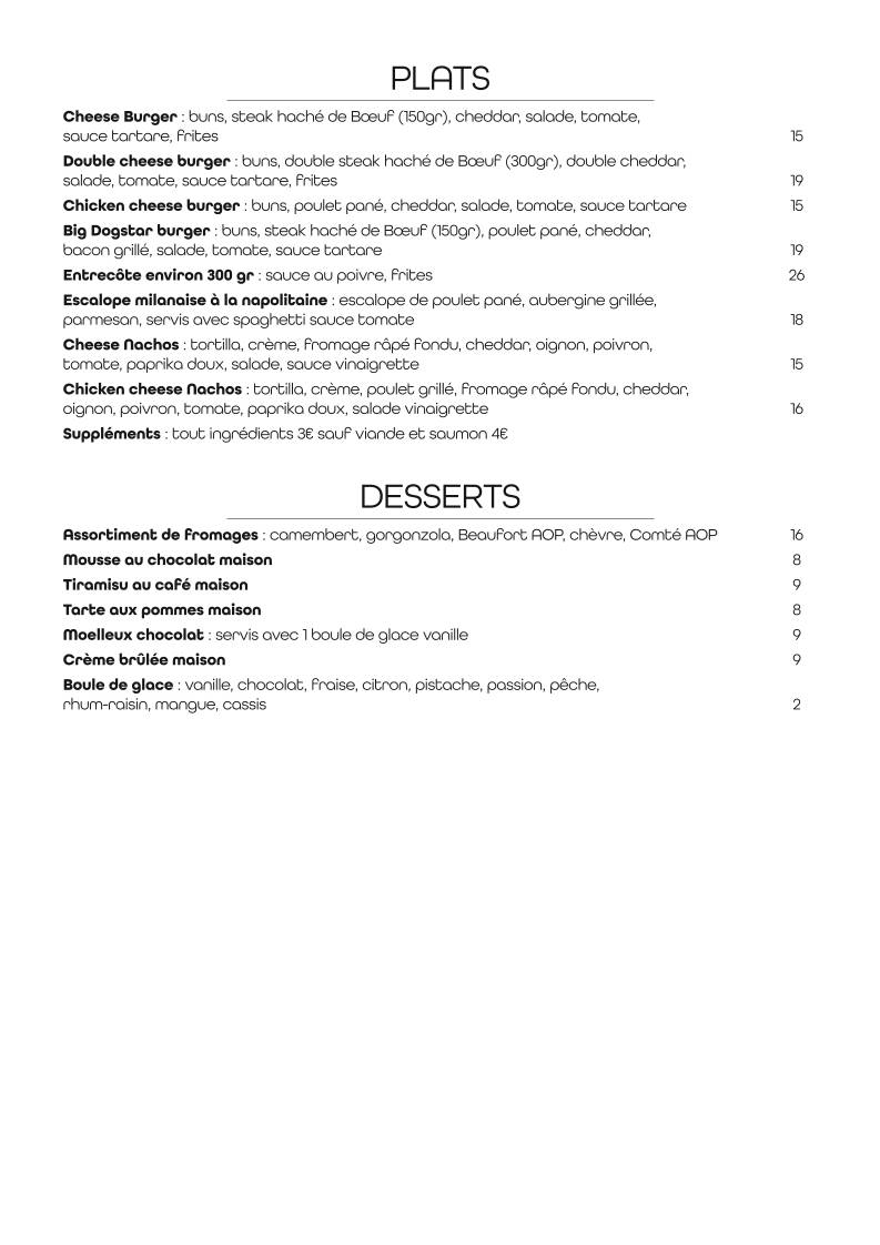Menu de Dogstar