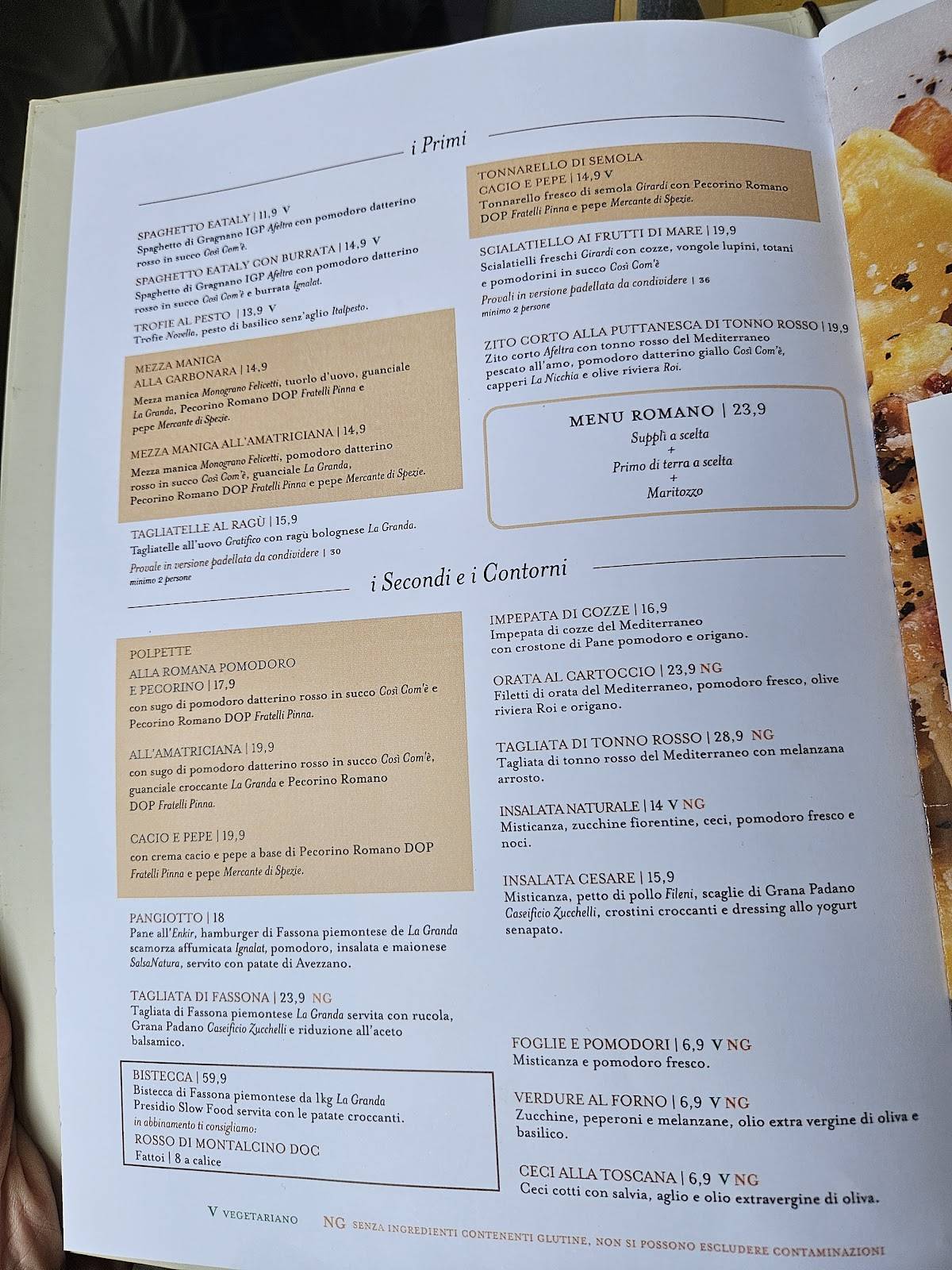 Menu di Eataly Firenze 