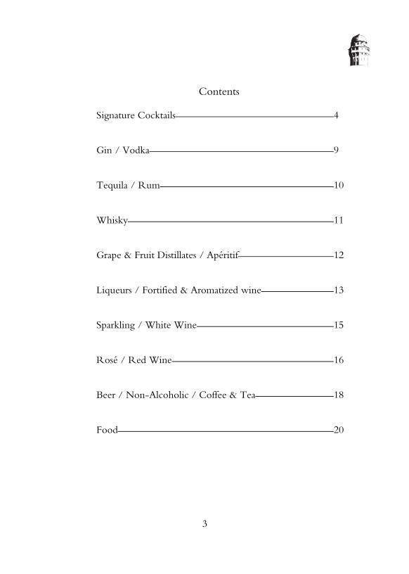 Menu di Jules Verne Panoramabar 