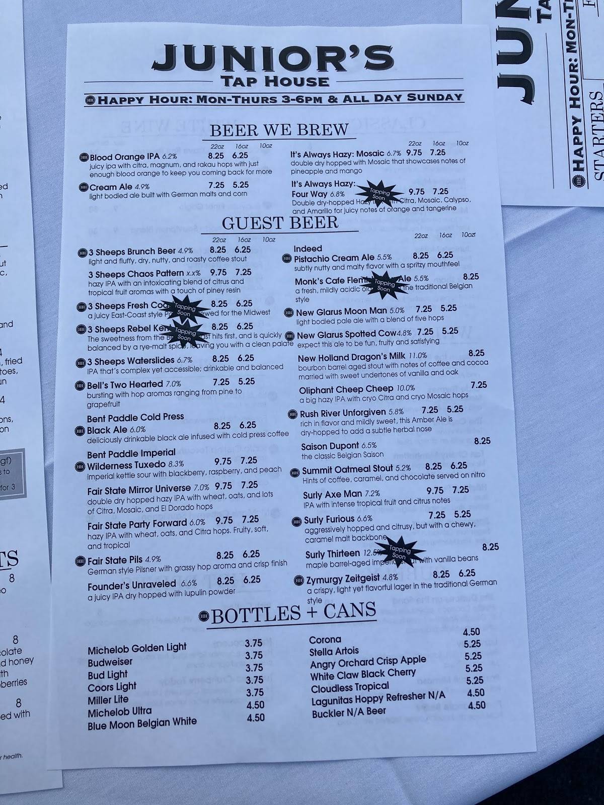 Menu at Junior's Restaurant & Tap House, River Falls