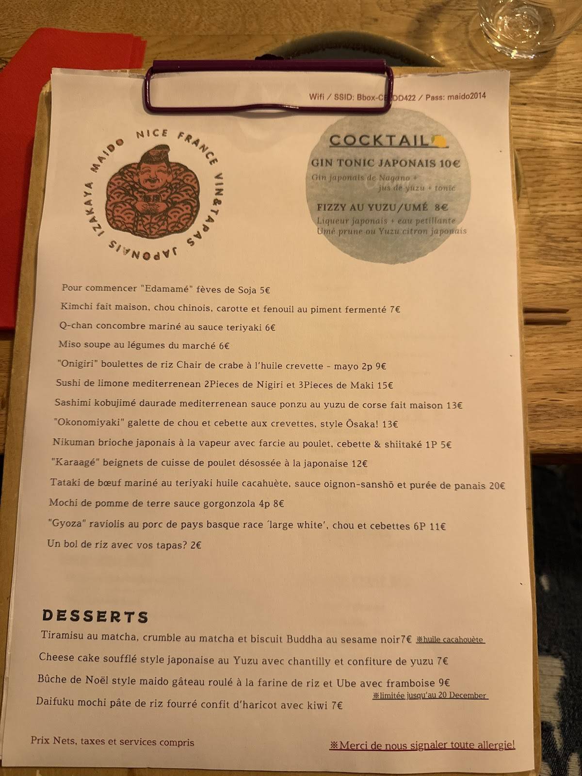 Menu de Maido