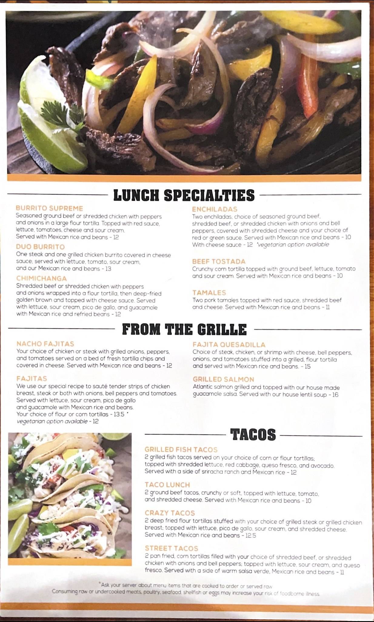 Menu at Mango's Tequila Bar, Alpena