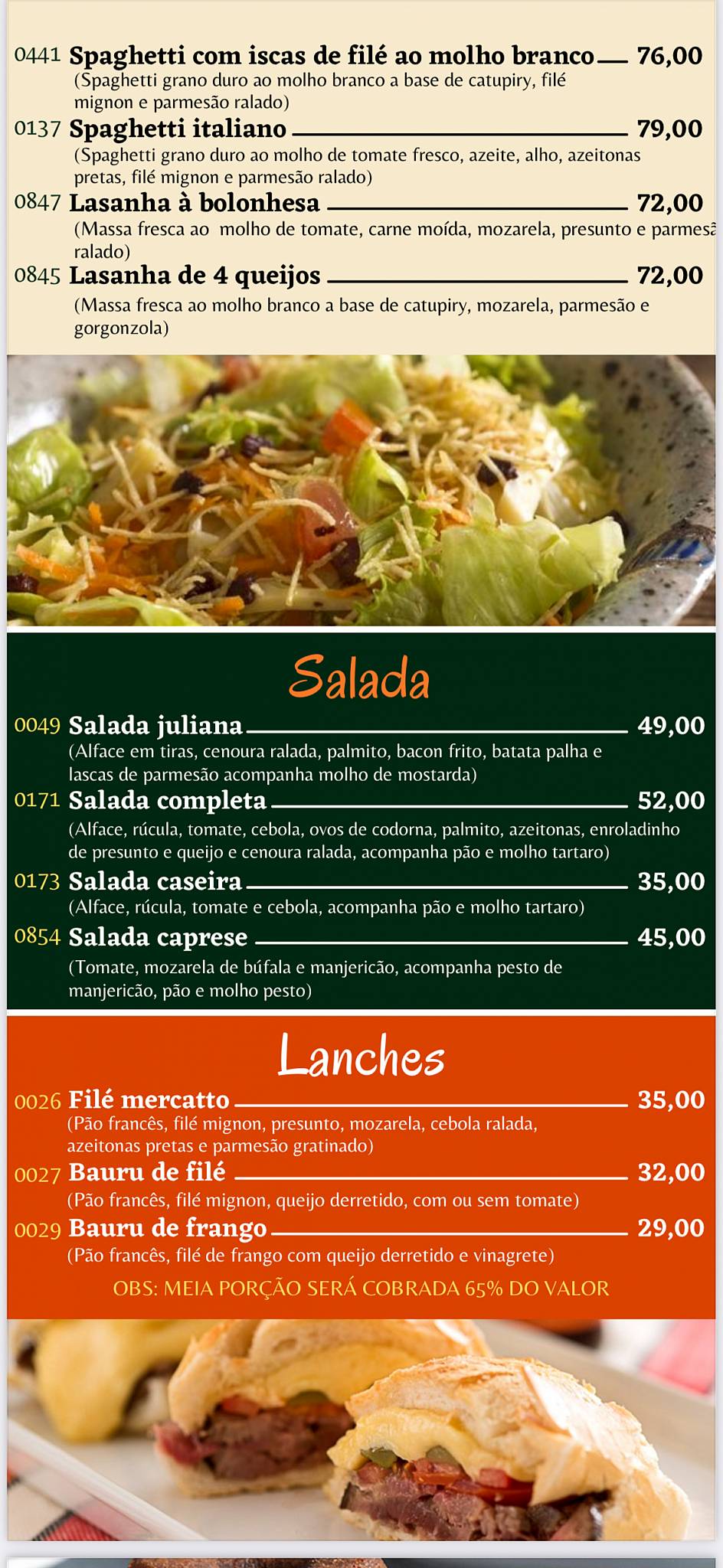 Mercatto Bar e Restaurante cardápio
