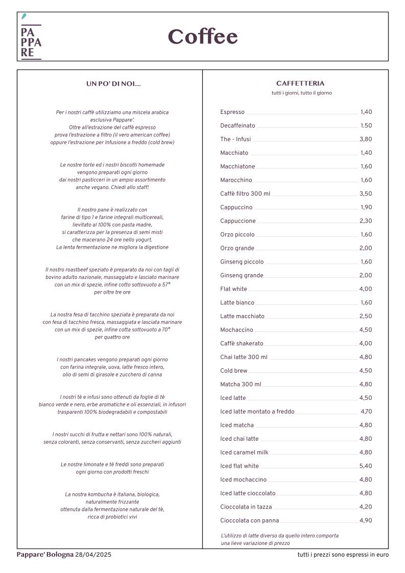 Menu di Pappare' Bologna 