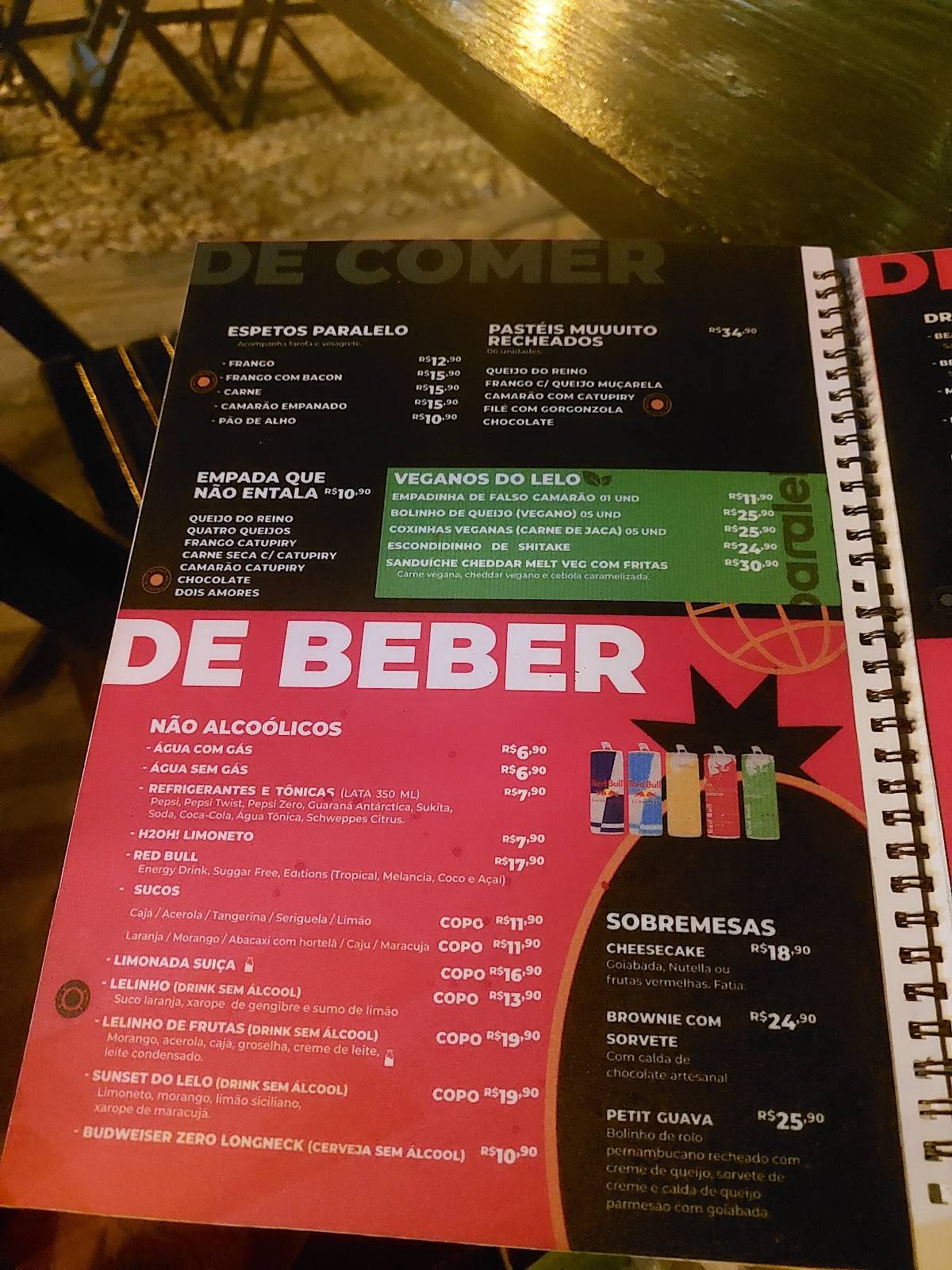 Paralelo Pub cardápio