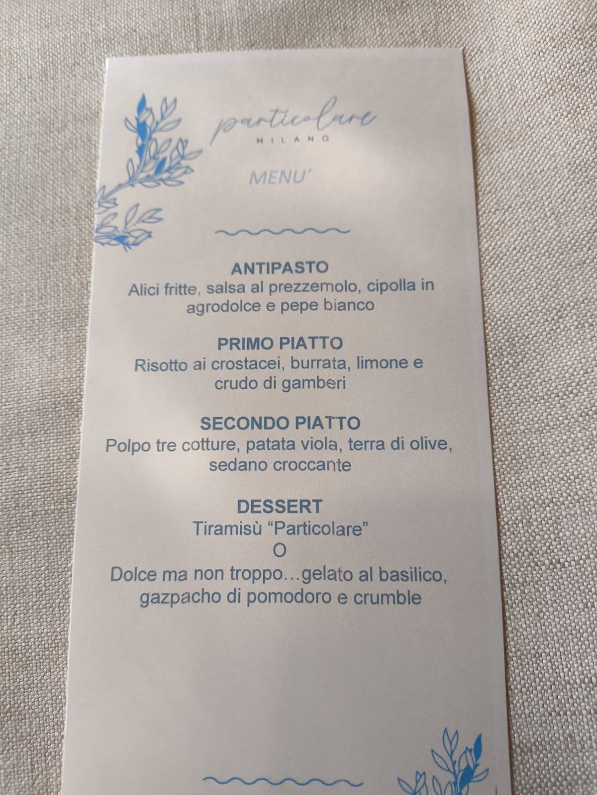Menu di Particolare Milano 