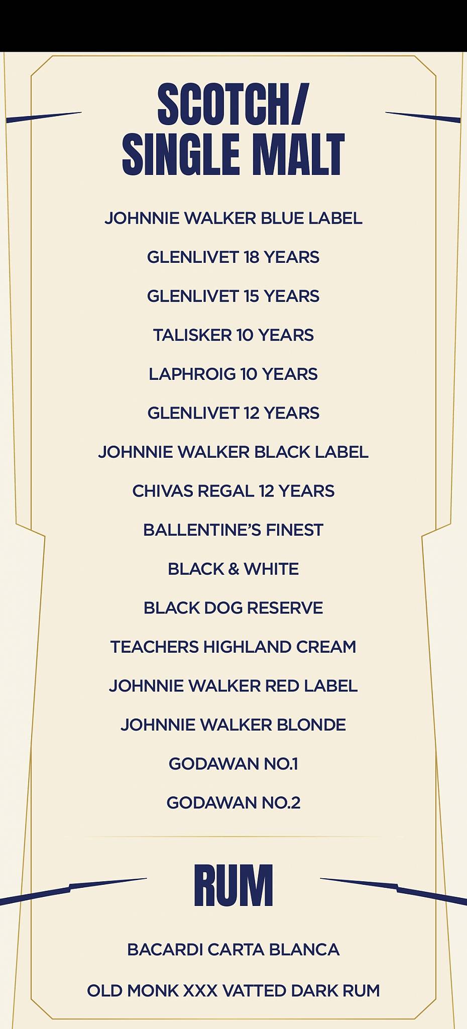 RCB Bar and Cafe menu