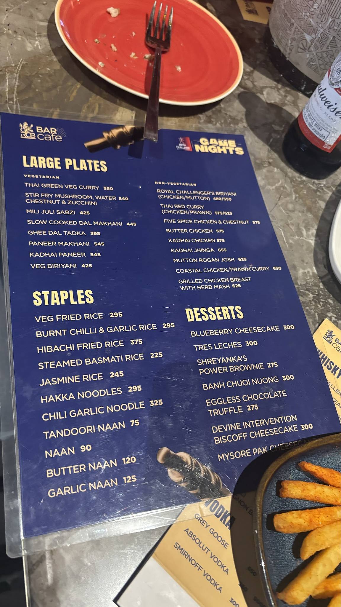 RCB Bar and Cafe menu