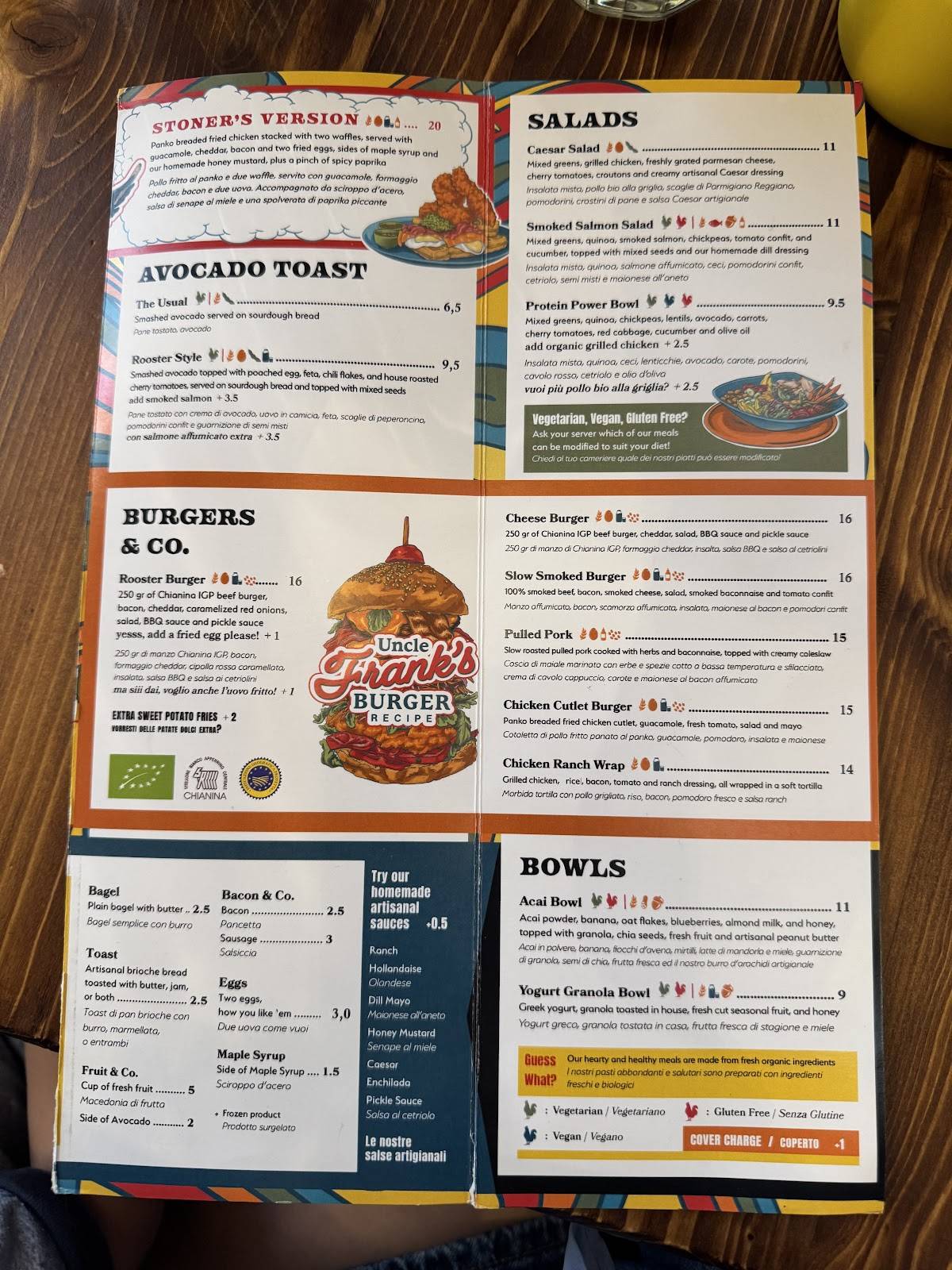 Menu di Rooster Cafe Firenze - Sant'Egidio 