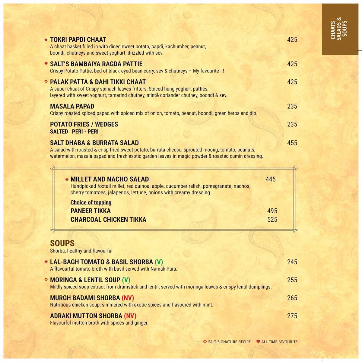 SALT - Indian Restaurant Bar & Grill menu
