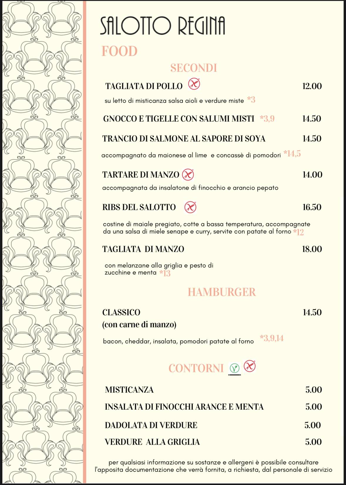 Menu di Salotto Regina 