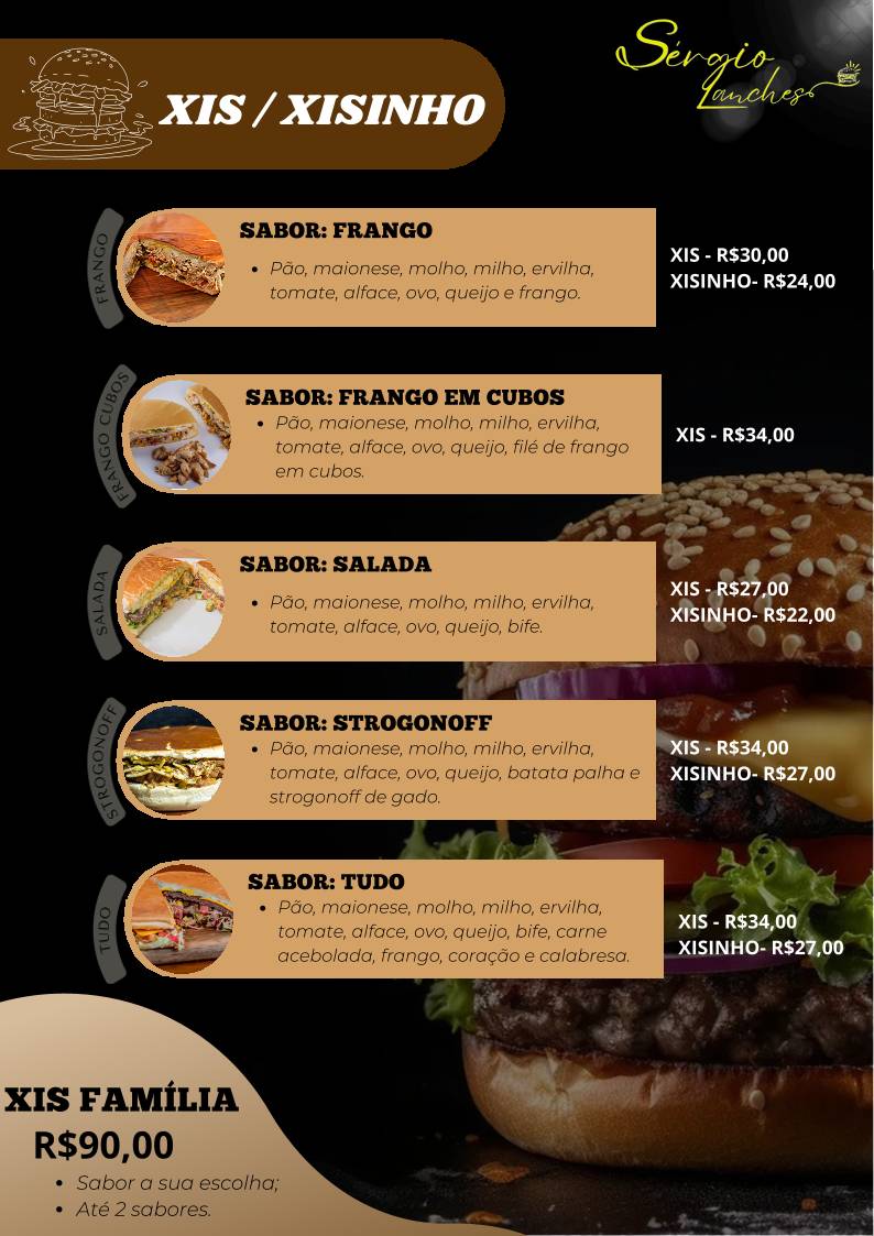 Sérgio Lanches cardápio