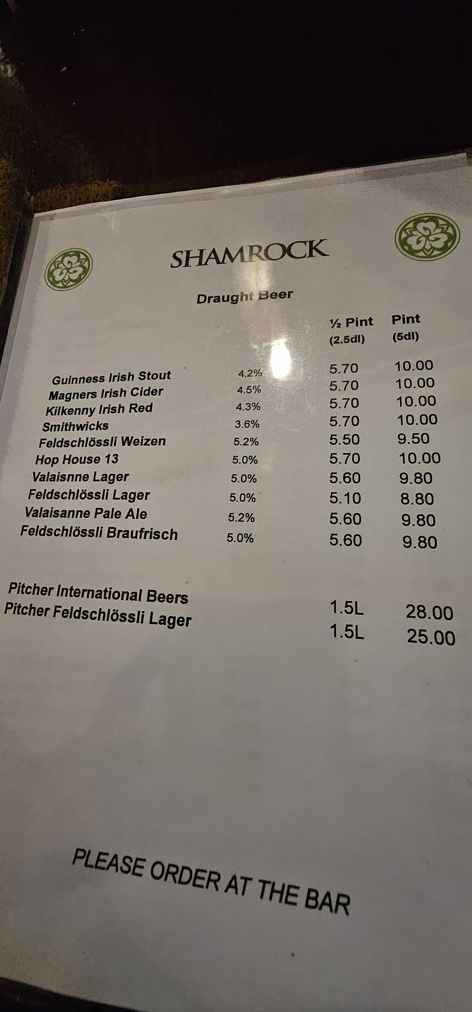Menu di Shamrock Irish Pub 