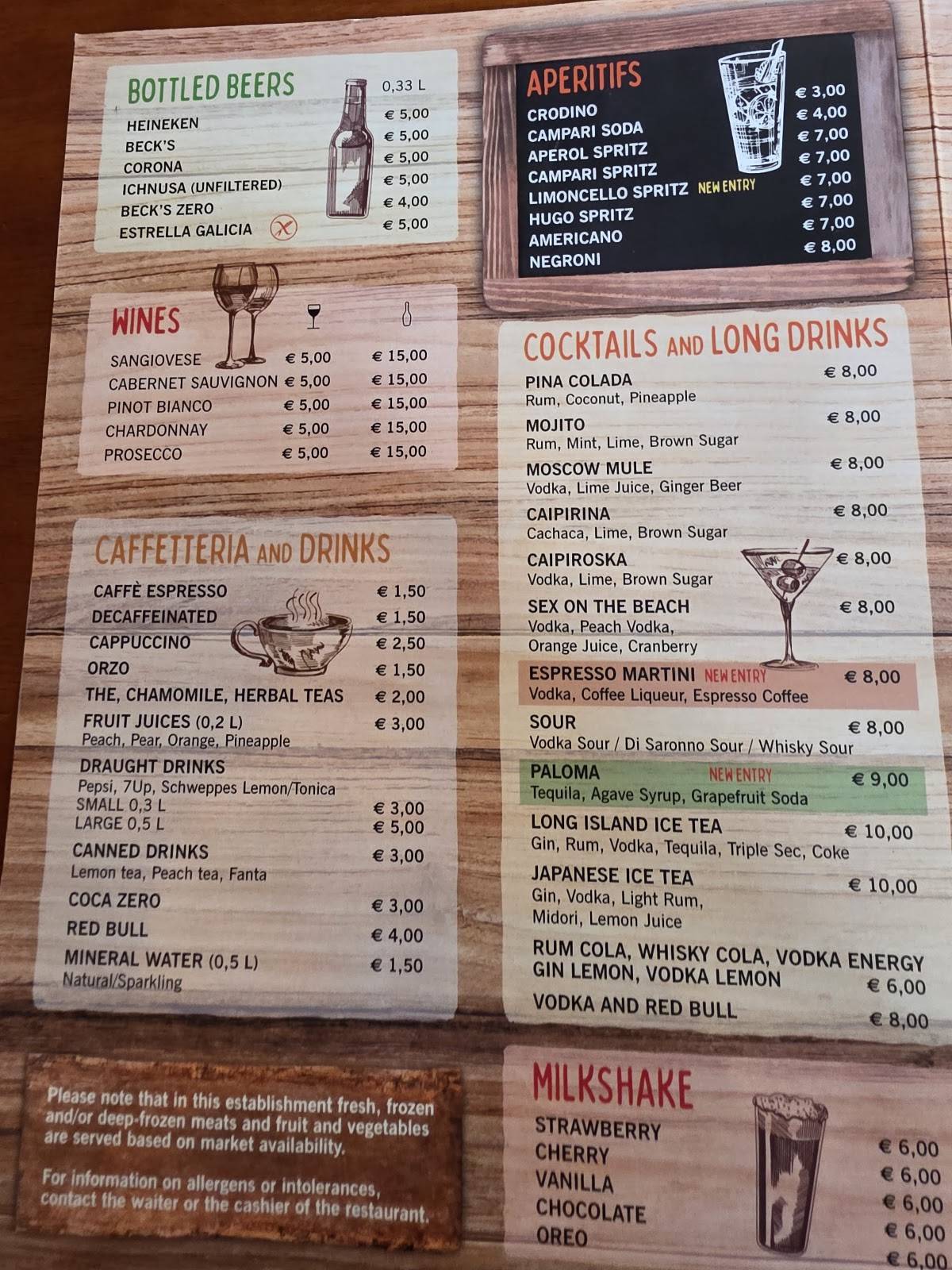 Menu di Shooters Bar Burger Rimini 
