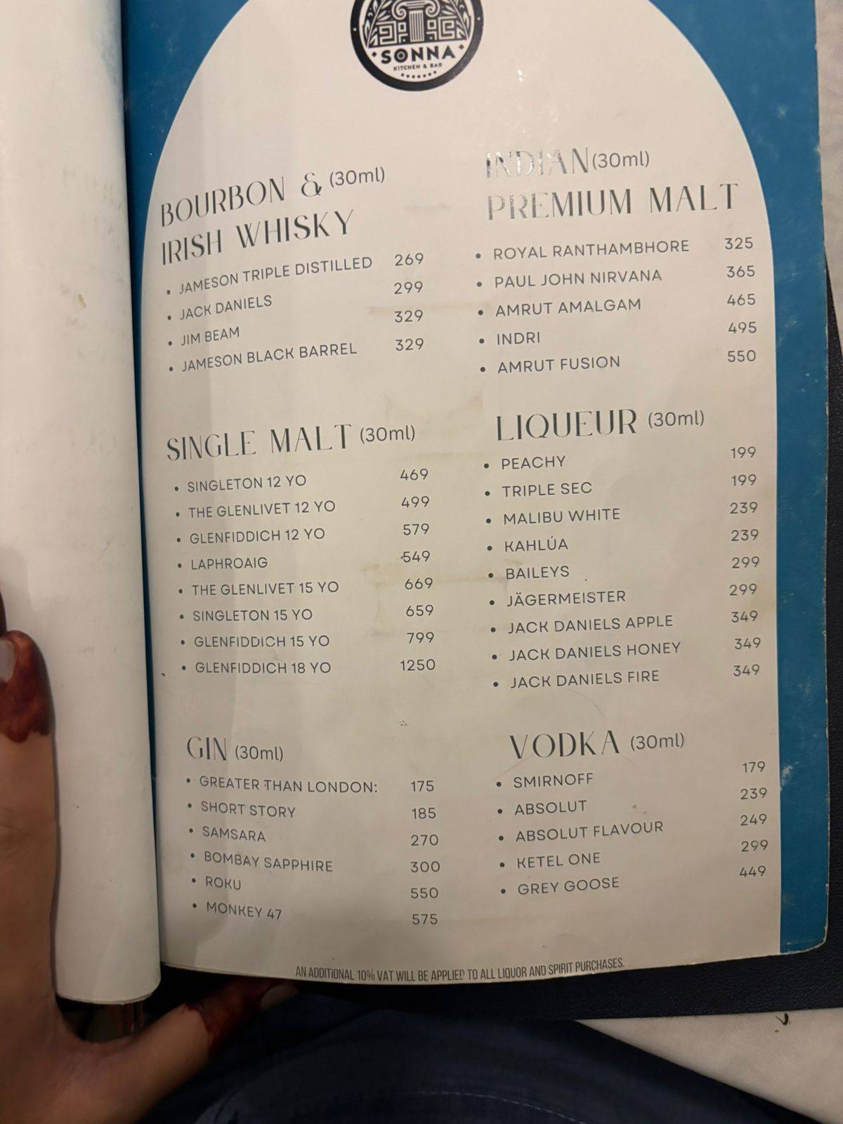 Sonna Kitchen & Bar menu