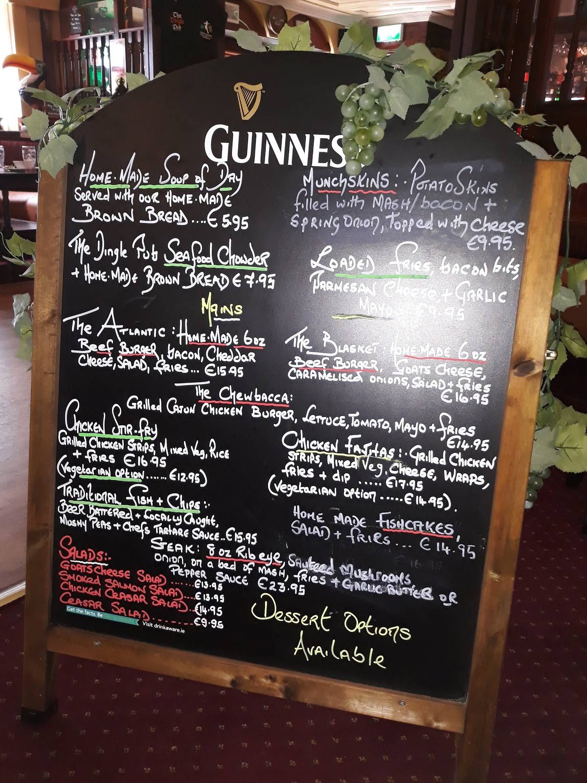 Menu at The Dingle Pub, Dingle