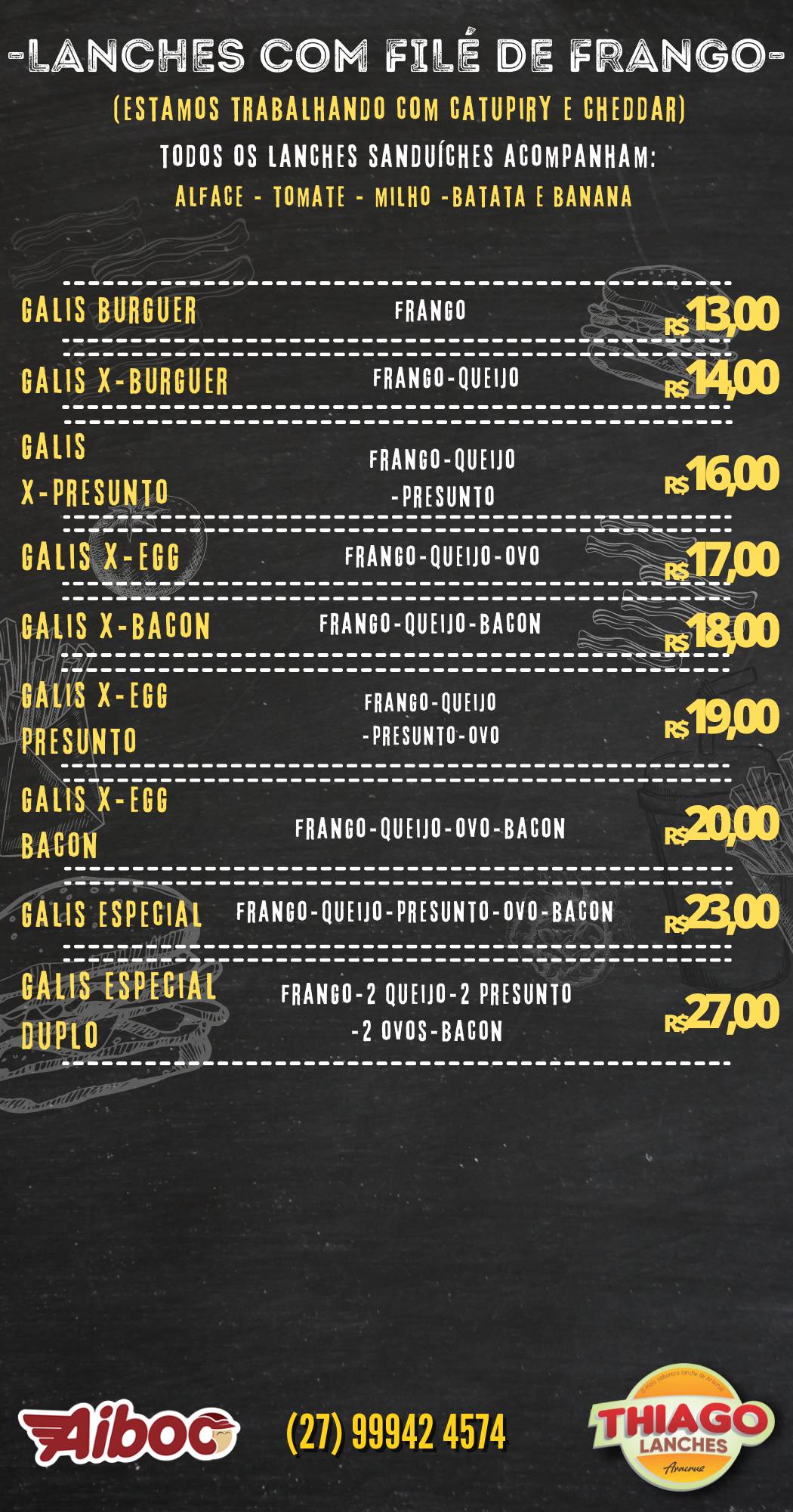 Thiago Lanches cardápio