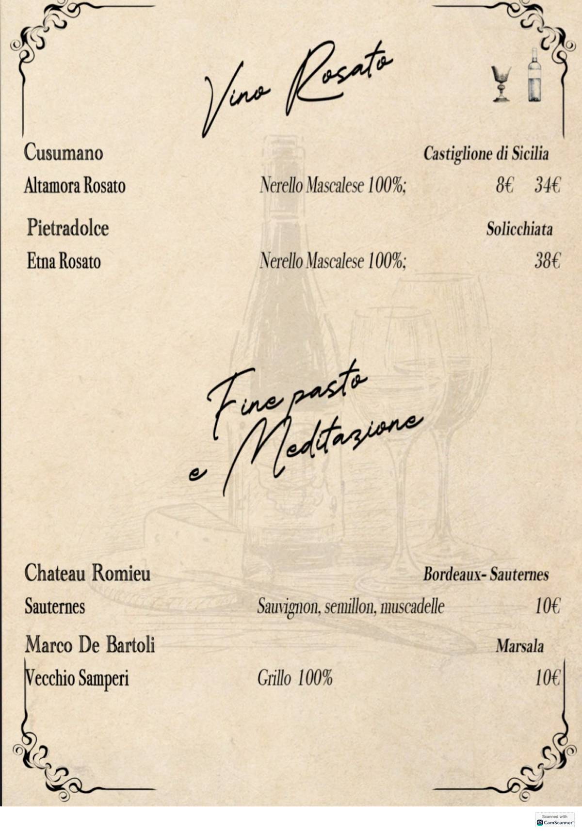 Menu di Cortile Verga Ortigia 