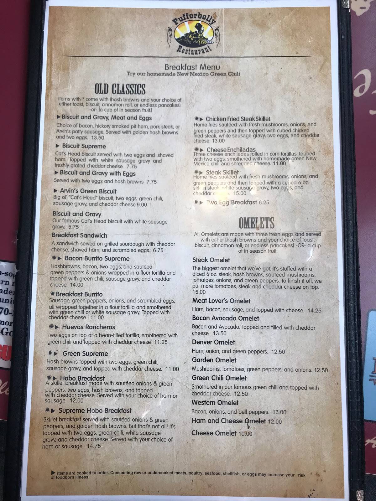 Menu at Pufferbelly Station Restaurant, Grand Junction